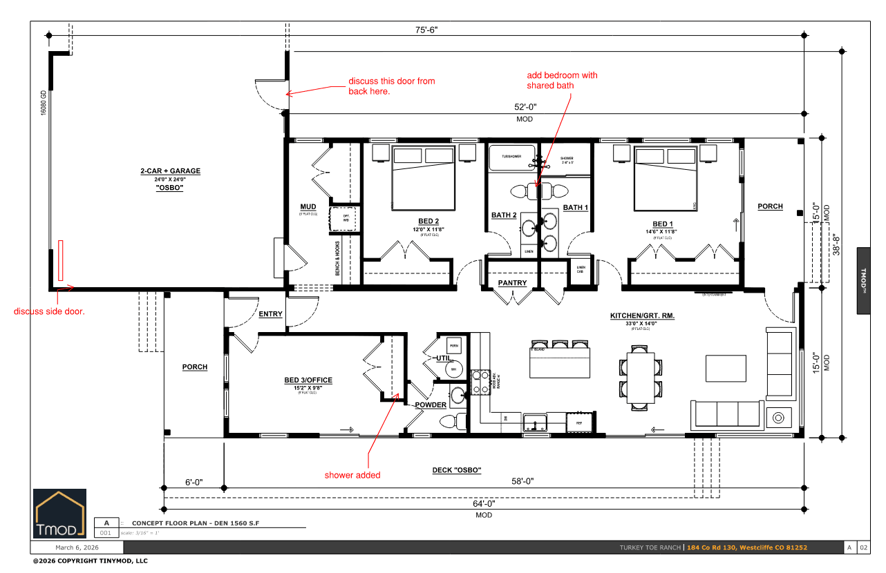 Caretaker Unit Concept Floor Plan - DEN 1560 S.F.